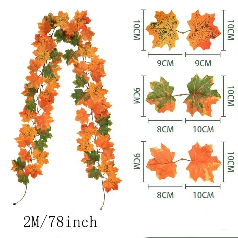 Artificial Maple Leaf Garland 2M, Autumn Fall Vine Decoration
