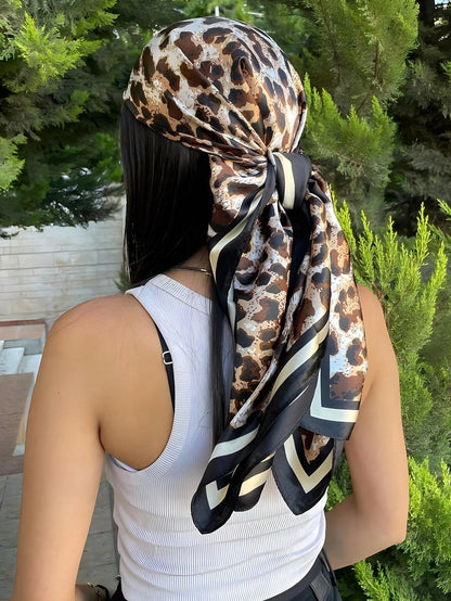 Women’s Square Scarf 70x70cm – Silk Feel Printed Hair Wrap