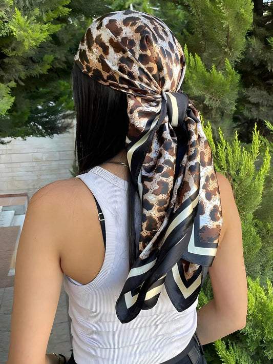 Women’s Square Scarf 70x70cm – Silk Feel Printed Hair Wrap