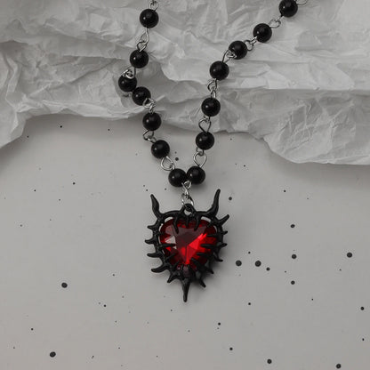 Gothic Pendant Necklace, Y2K Beaded Heart Design for Unisex Style