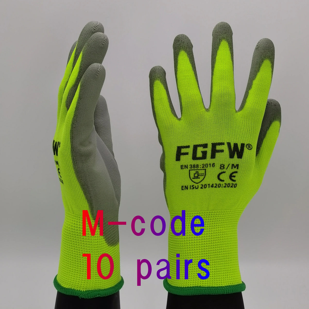 PU Coated Work Gloves Lightweight Anti-Slip Safety Gloves 10 Pairs