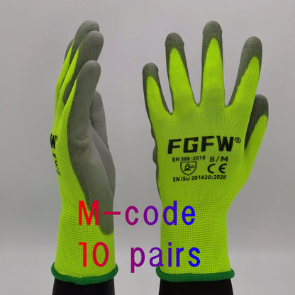PU Coated Work Gloves Lightweight Anti-Slip Safety Gloves 10 Pairs