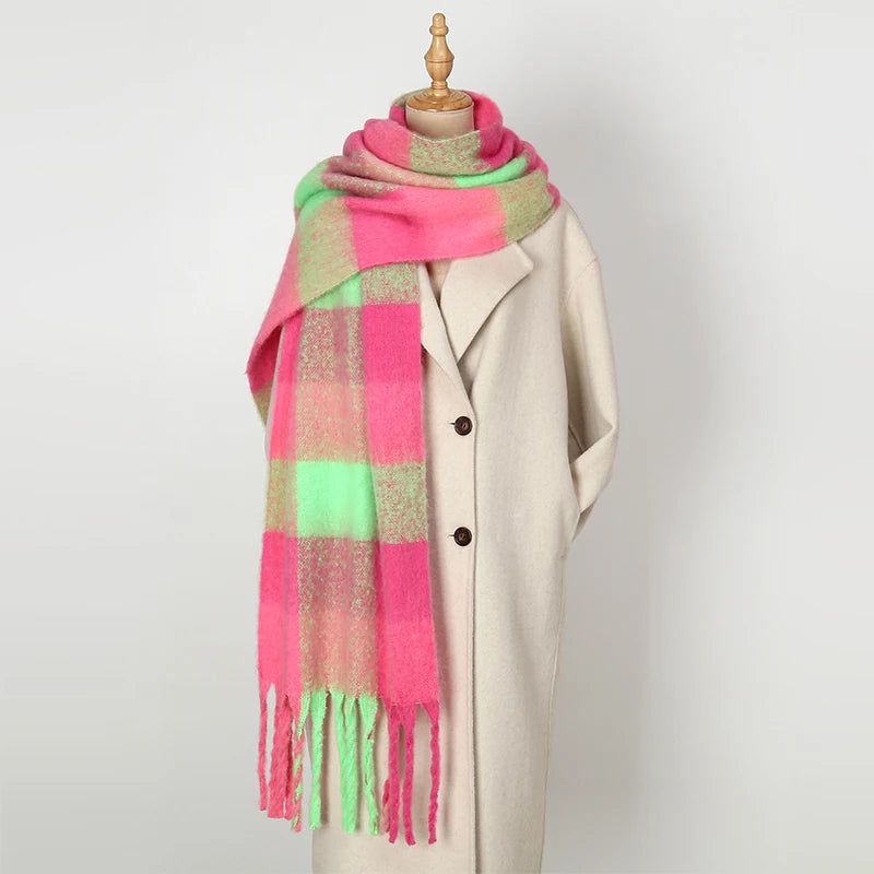 Pashmina Scarf for Women, Warm Plaid Winter Shawl Wrap