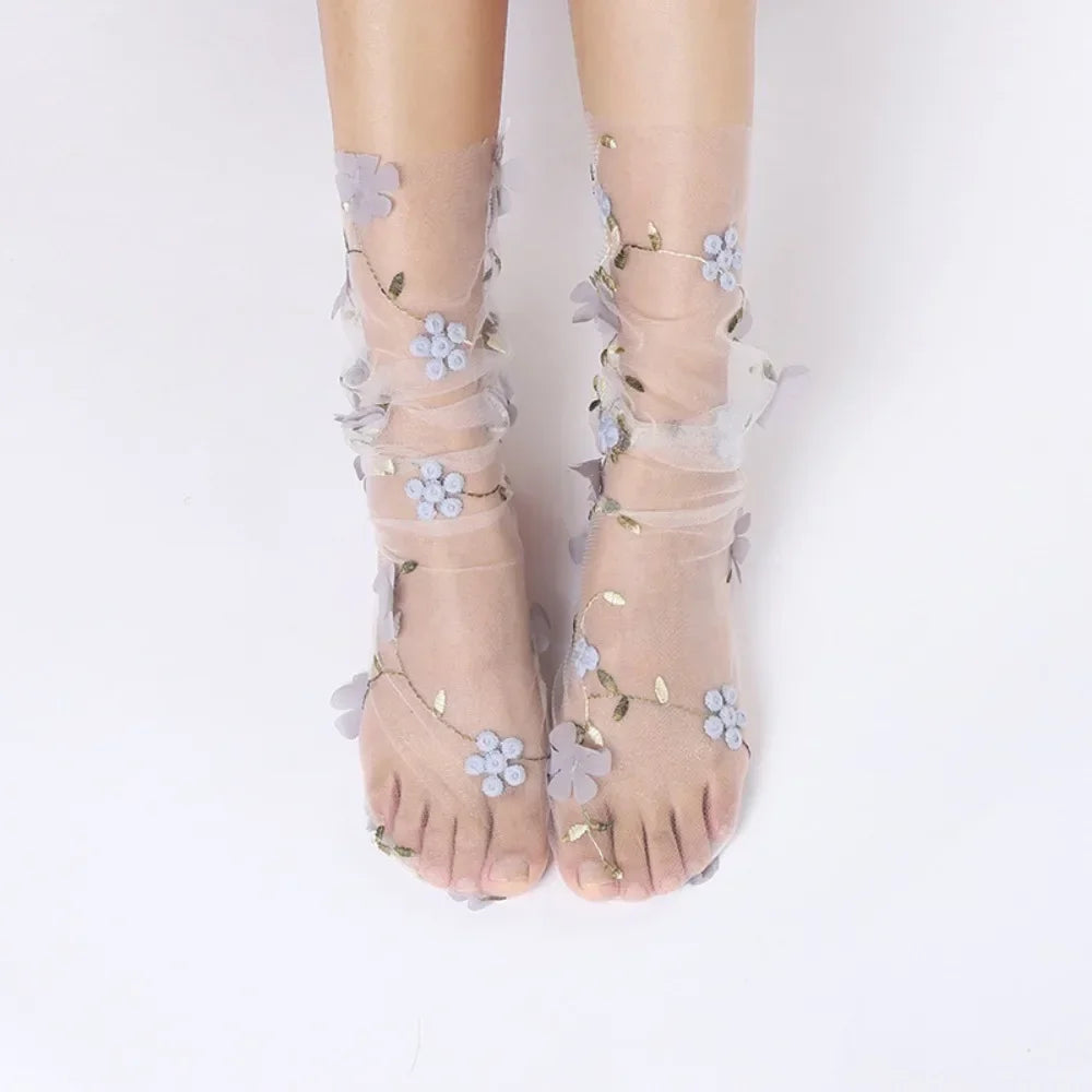 Women's Lace Socks, Sheer Floral Mesh Ankle Socks