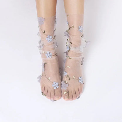 Women's Lace Socks, Sheer Floral Mesh Ankle Socks