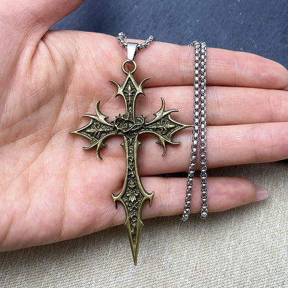 Cross Pendant Necklace, Gothic Double-Sided Punk Jewelry