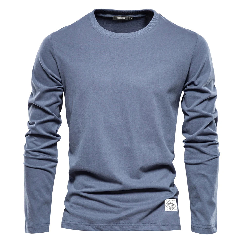 Men's Long Sleeve T-Shirt 100% Cotton Casual O-Neck Top