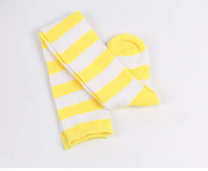 Women's Striped Thigh High Stockings – Black, White & Pink