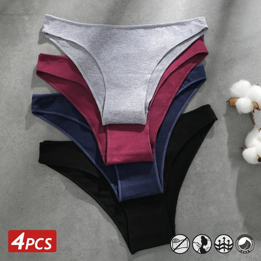 Women's Cotton Panties 4-Pack – Seamless Low Rise Stretch Briefs