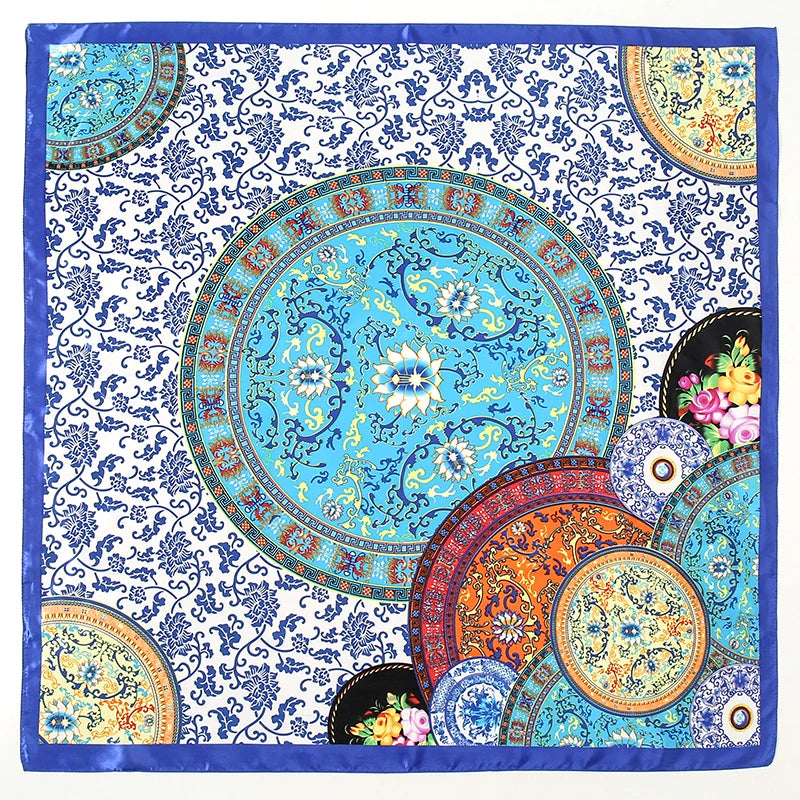Women's Square Scarf – Satin Print Hair & Head Wrap 90×90cm