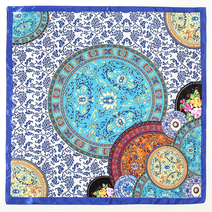 Women's Square Scarf – Satin Print Hair & Head Wrap 90×90cm