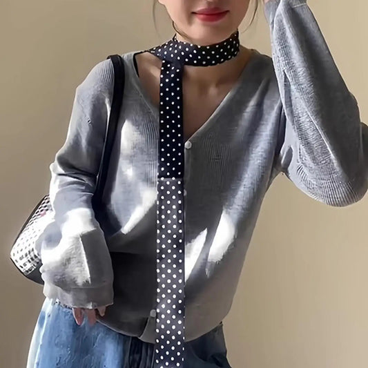 Skinny Scarf for Women, Polka Dot Neck Scarf & Headband
