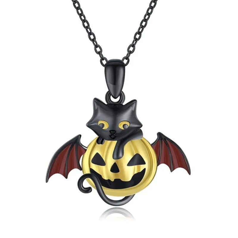 Gothic Pendant Necklace, Bat Wing Heart Design for Women