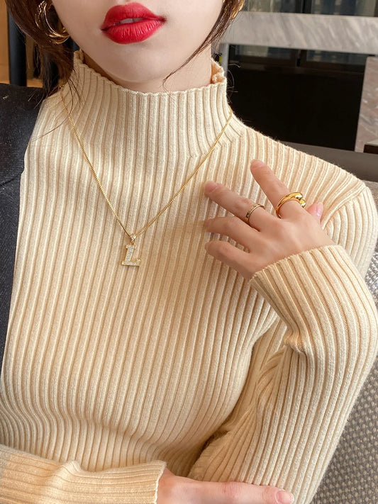 Women's Knit Sweater Slim Fit Turtleneck Long Sleeve Winter Top