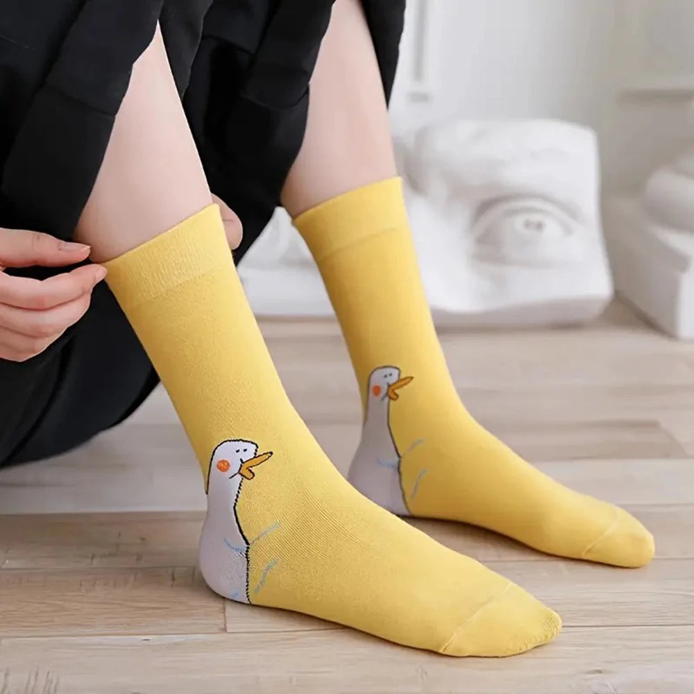 Women's Cartoon Socks, Cute Funny Goose Casual Socks