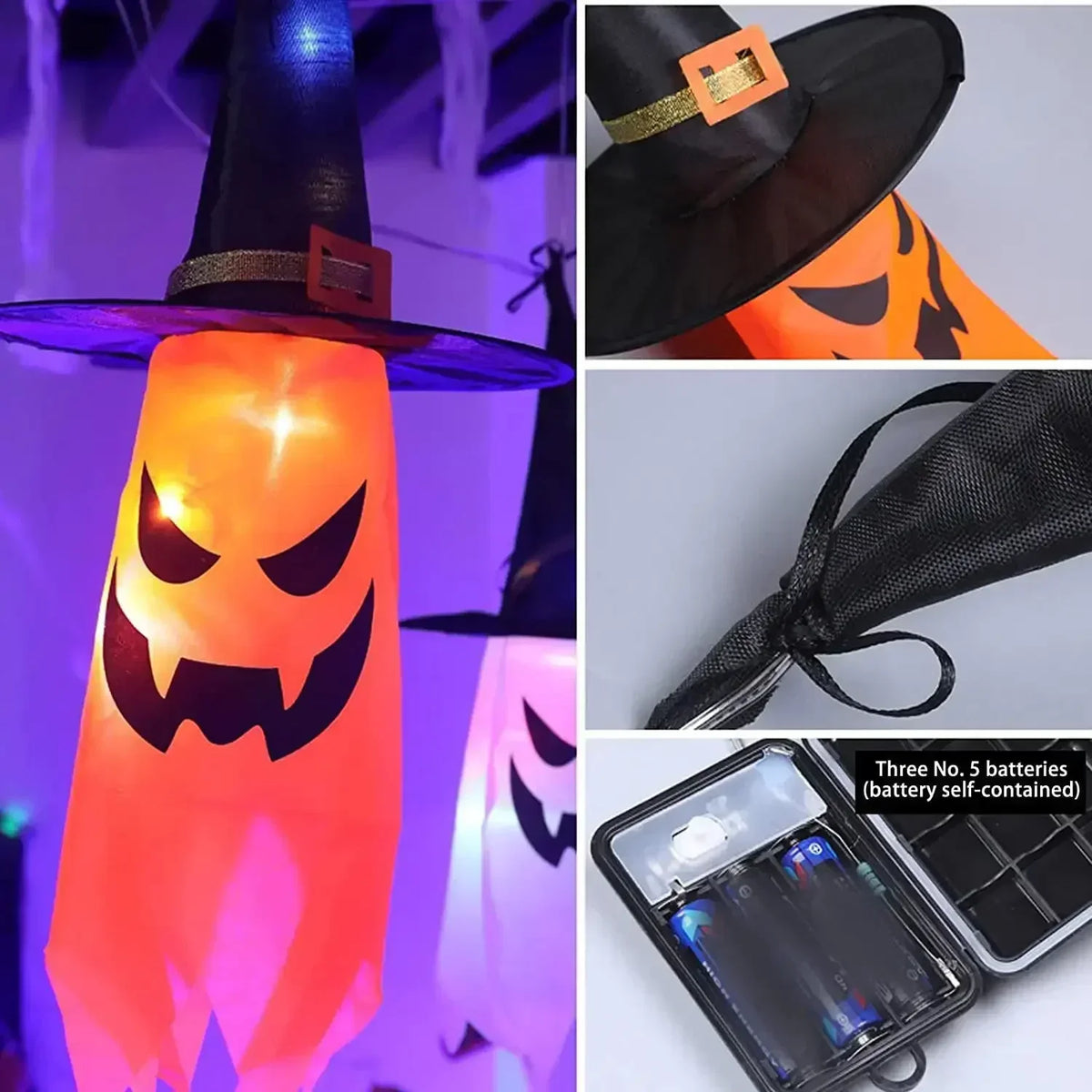 Halloween Witch Hat String Lights, 5-Piece LED Decoration Set
