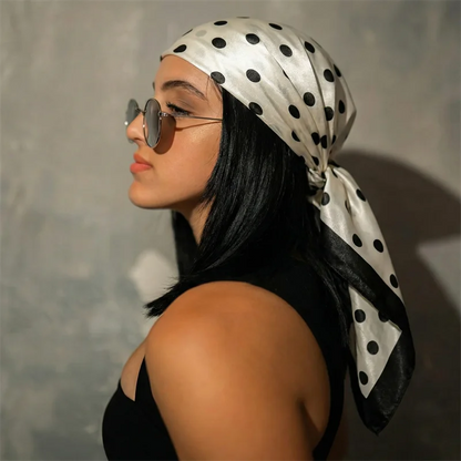 Women’s Square Scarf – Dot Print Silk Feel Head Wrap 90cm