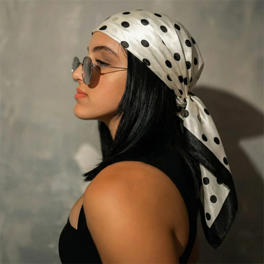 Women’s Square Scarf – Dot Print Silk Feel Head Wrap 90cm