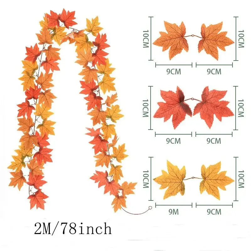 Artificial Maple Leaf Garland 2M, Autumn Fall Vine Decoration