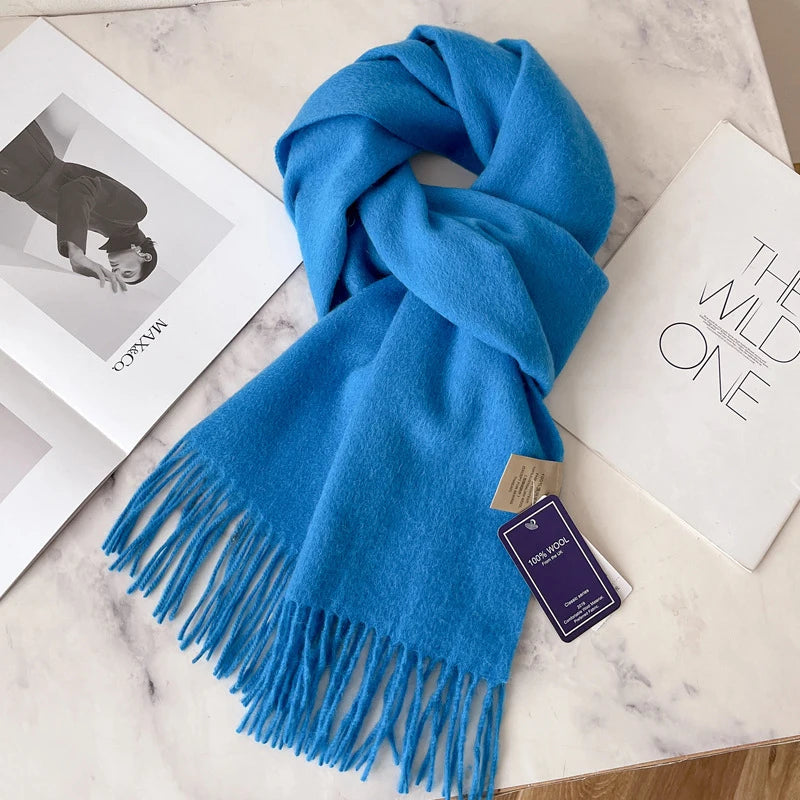 Wool Winter Scarf – 100% Wool Warm Solid Color Wrap