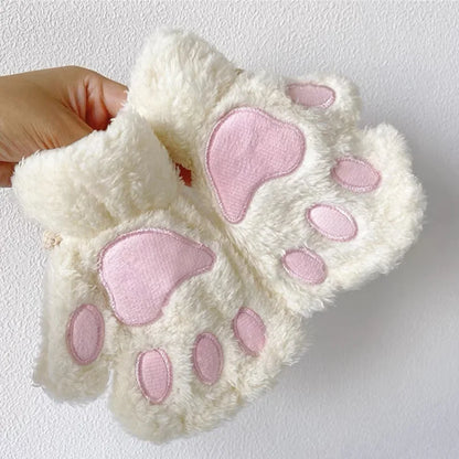 Fingerless Gloves, Plush Warm Furry Mittens for Women and Men