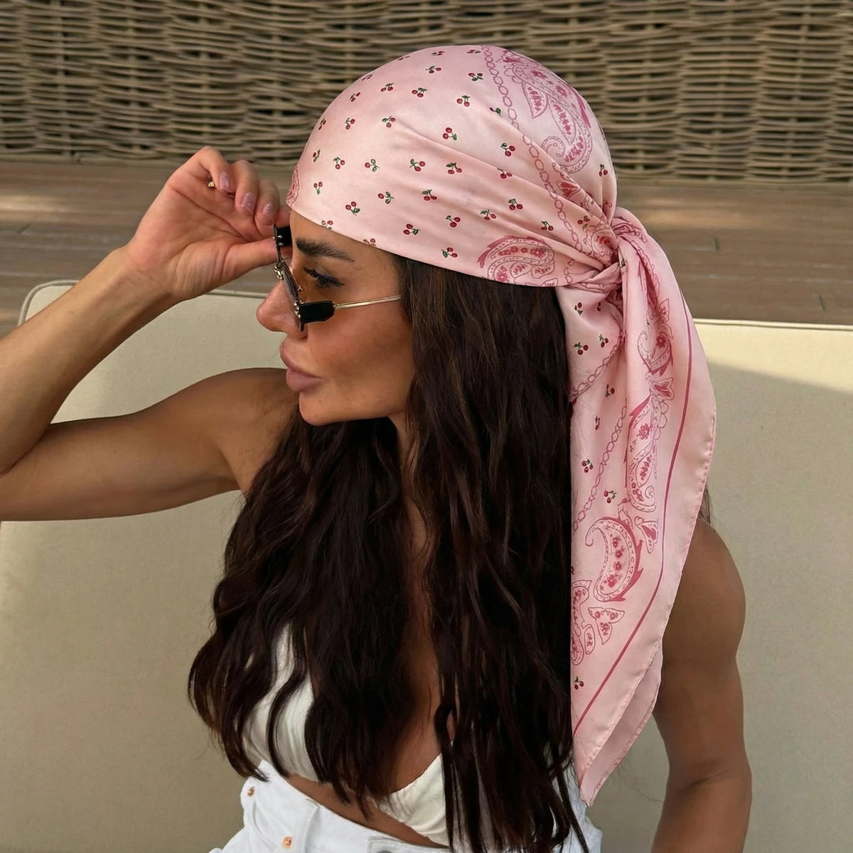 Women’s Square Scarf – Dot Print Silk Feel Head Wrap 90cm