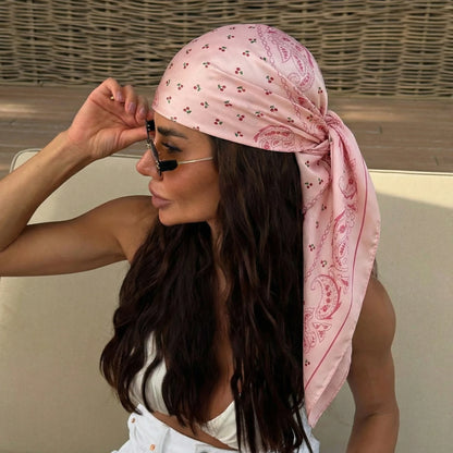 Women’s Square Scarf – Dot Print Silk Feel Head Wrap 90cm