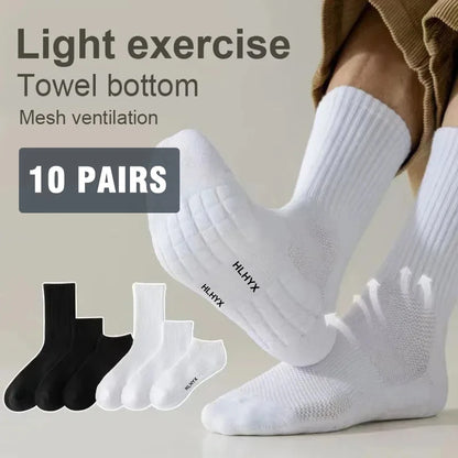 Men's Cotton Sports Socks Thick Cushioned Basketball 10-Pair