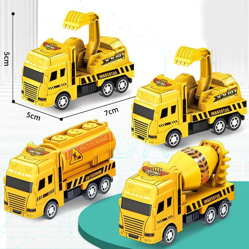 Pull Back Construction Vehicles Set of 4 Friction Powered Toy Cars