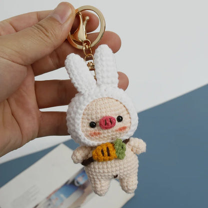 Crochet Rabbit Keychain Cute Knitted Animal Pendant for Bags and Keys