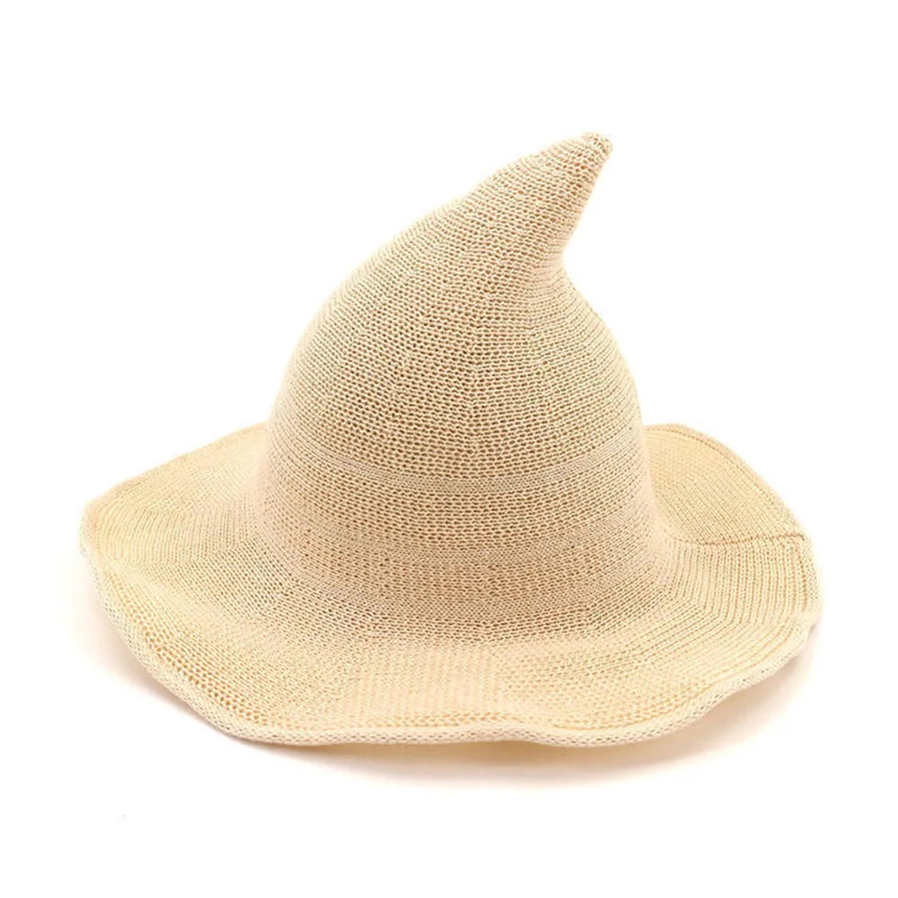 Halloween Witch Hat Long Point Knitted Cap with Wide Brim for Adults