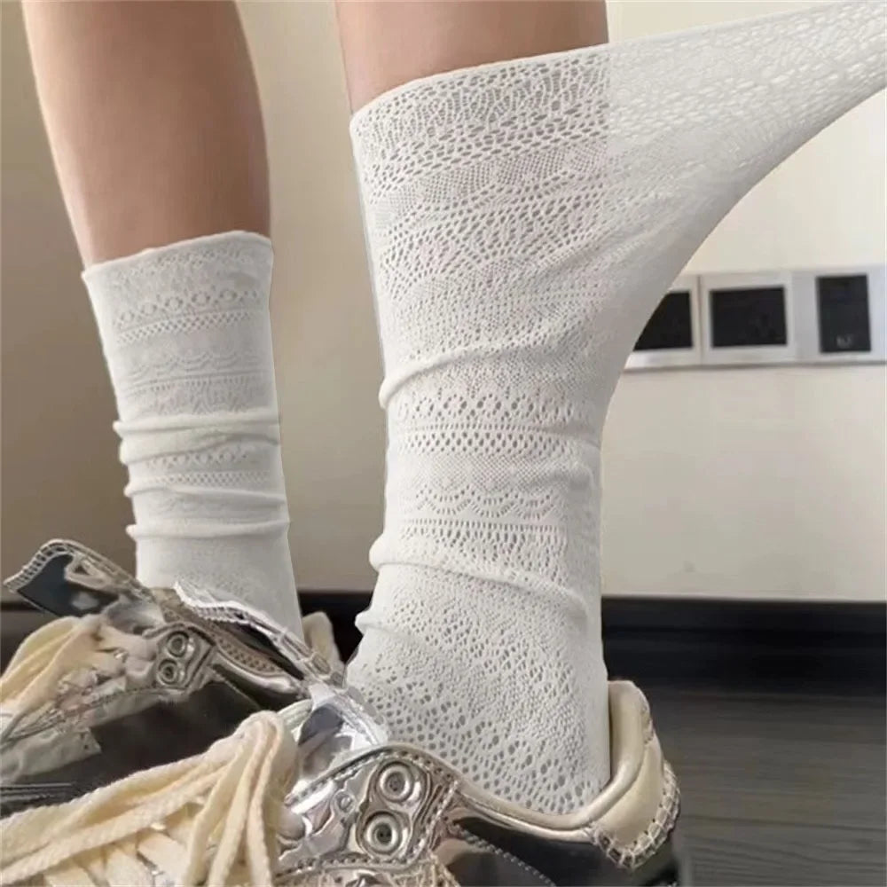 Women's Lace Socks, Sheer Floral Mesh Ankle Socks