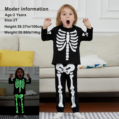 Kids Skeleton Costume Halloween Skull Pajamas Top and Pants Set