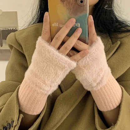 Women's Fingerless Gloves – Warm Plush Half-Finger Winter Gloves