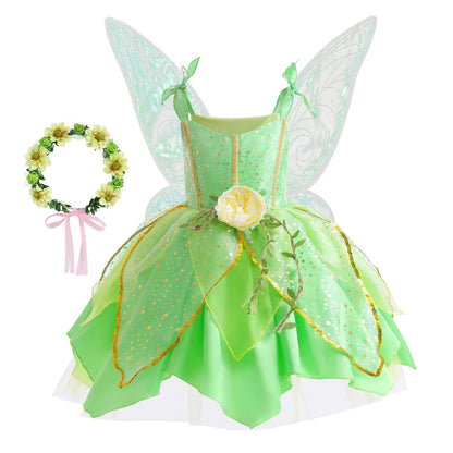 Girls Fairy Costume Dress with Wings for Halloween & Parties