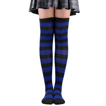 Women's Striped Thigh High Stockings – Black, White & Pink