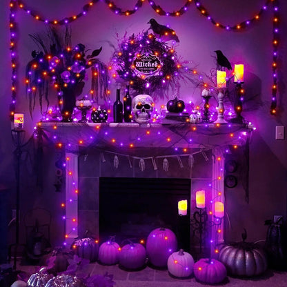 Halloween String Lights – Purple Orange Battery Powered LED Decor