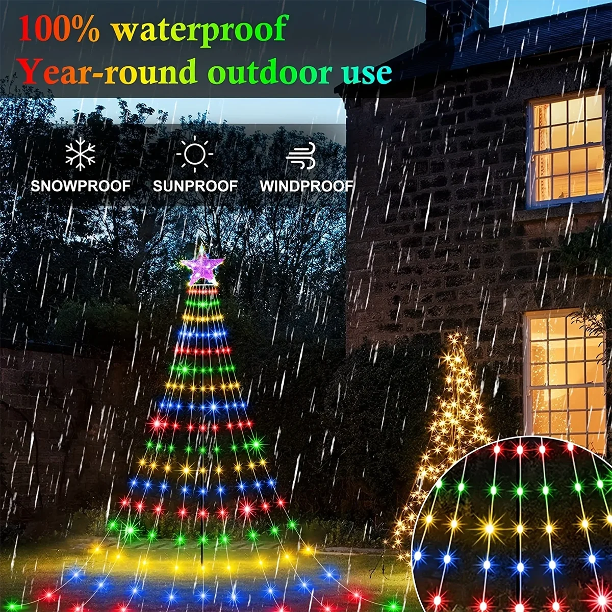 Christmas Star String Lights, Solar Waterfall LED Lights