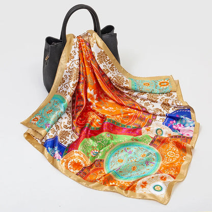 Women's Square Scarf – Satin Print Hair & Head Wrap 90×90cm