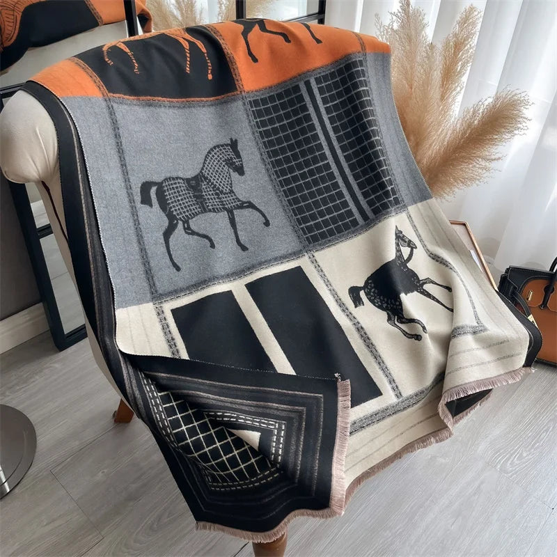 Women's Winter Scarf – Warm Plaid Shawl Wrap 180×65cm
