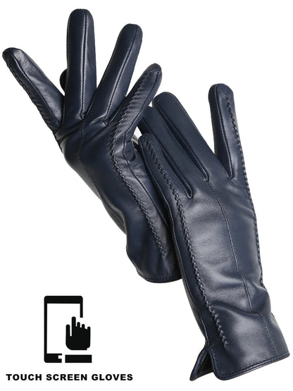 Women's Leather Winter Gloves, Sheepskin Touch Screen Driving