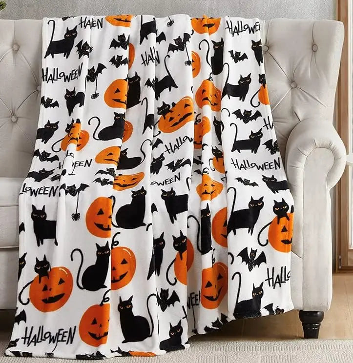 Halloween Bat Blanket, Black Printed Flannel Sofa and Travel Blanket