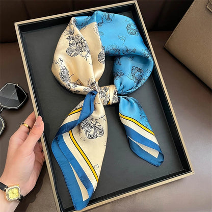 Silk Square Scarf 70x70cm Floral Satin Wrap for Women