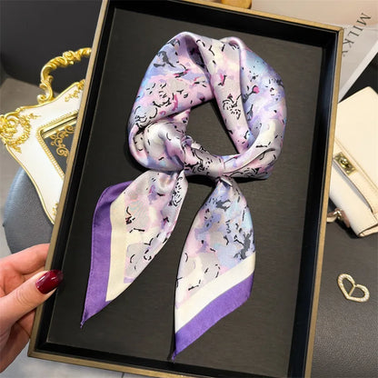 Silk Square Scarf 70x70cm Floral Satin Wrap for Women