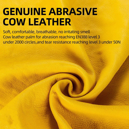 Leather Work Gloves Cowhide Stretch Wrist Safety Gloves