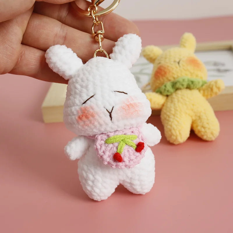 Crochet Rabbit Keychain Cute Knitted Animal Pendant for Bags and Keys