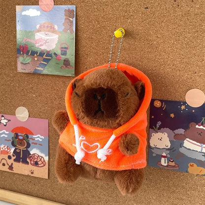 Capybara Plush Toy with Hoodie Wings – Mini Stuffed Animal Keychain
