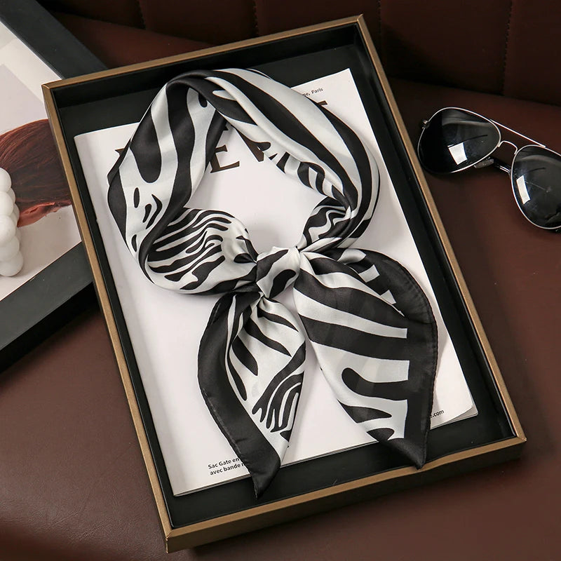 Silk Square Scarf 70x70cm Floral Satin Wrap for Women