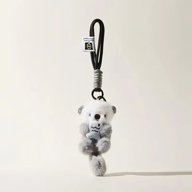 Otter Plush Keychain Cute Animal Bag Charm with Fish
