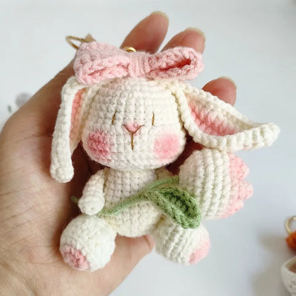 Crochet Rabbit Keychain Cute Knitted Animal Pendant for Bags and Keys